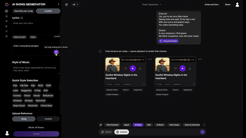 Create and generate your song